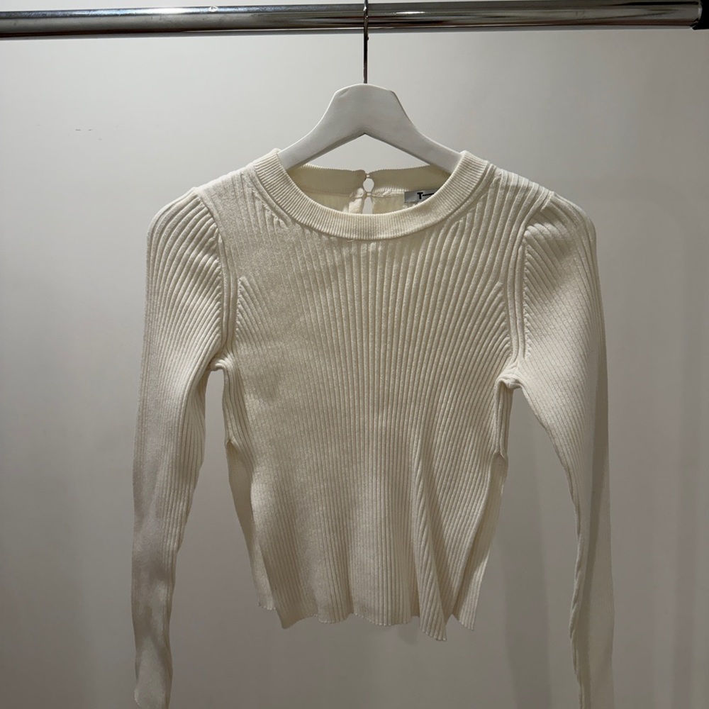 Alexander Wang Cream Ribbed Long Sleeve Top